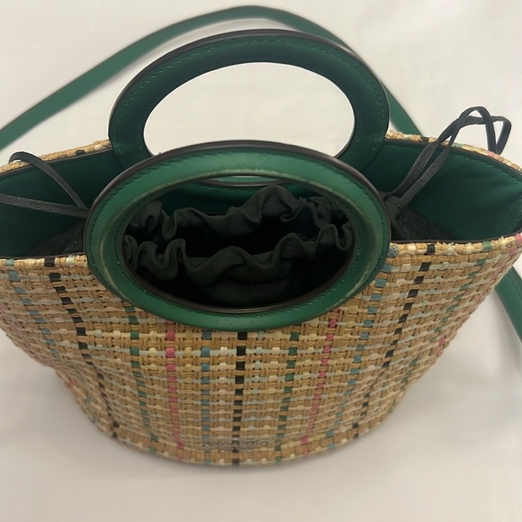 Kate Spade Jena Straw Small Tote green yellow Crossbody Drawstring Bucket Bag - Picture 10 of 12
